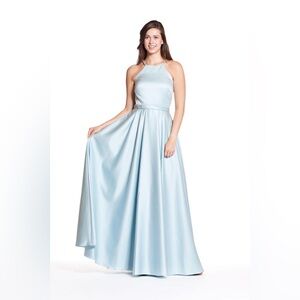 Elegant Misty Blue Halter Bridesmaid Dress